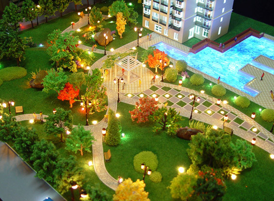 Paesaggio miniatura del modello di scala di illuminazione per Real Estate che sviluppa disposizione di modello fornitore